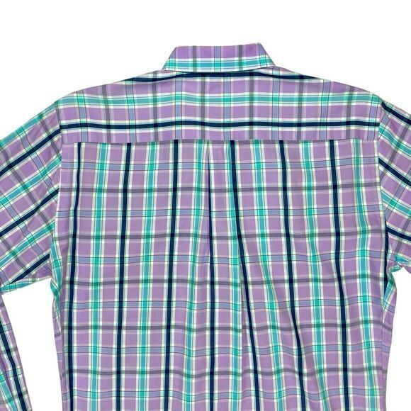 Peter Millar Button Front Shirt Mens M Blue Purple Plaid Casual Preppy Business - Picture 6 of 15